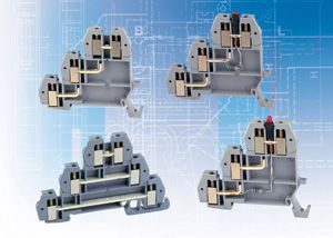 Three-stage DIN-rail terminal blocks from Elkay Electrical