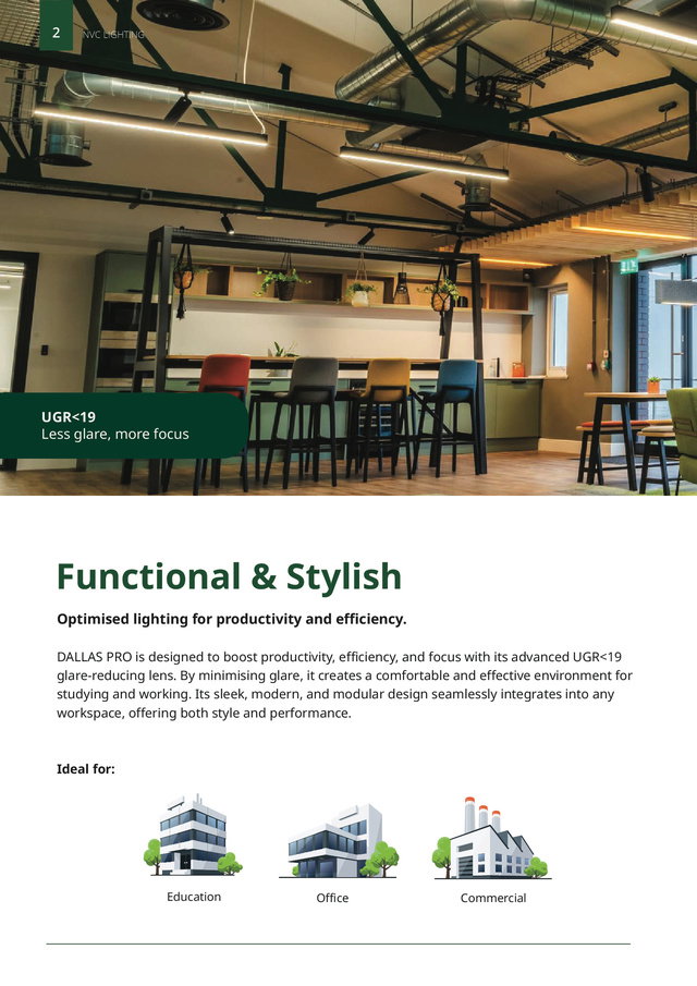 NVC Dallas Pro Brochure | Low Glare UGR<19 LED Lighting