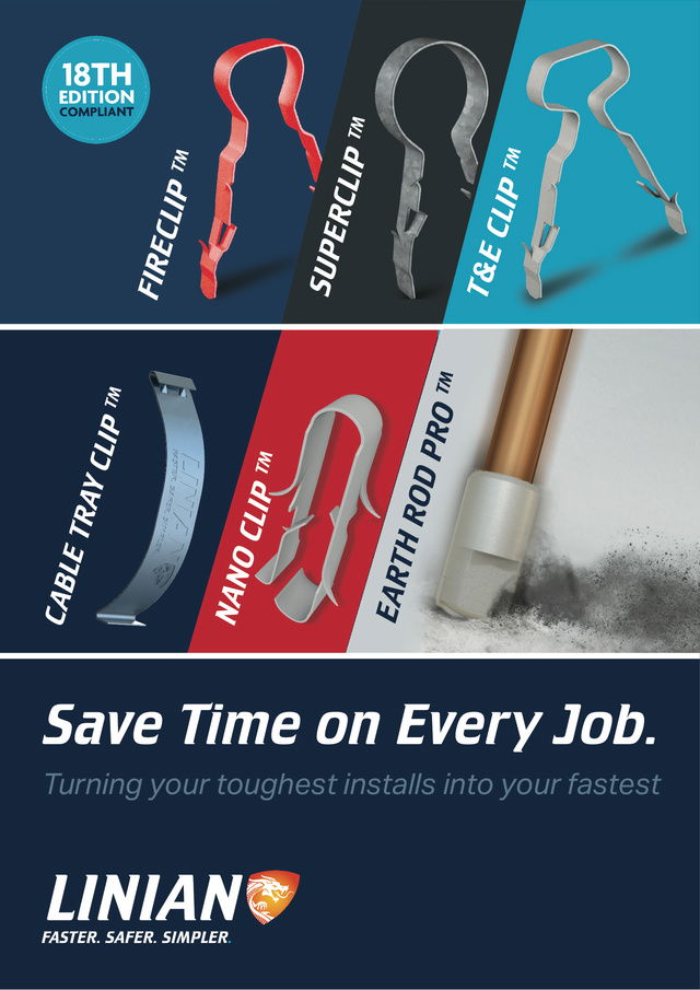LINIAN cable clips & fixings catalogue: FireClip, SuperClip & Earth Rod Pro